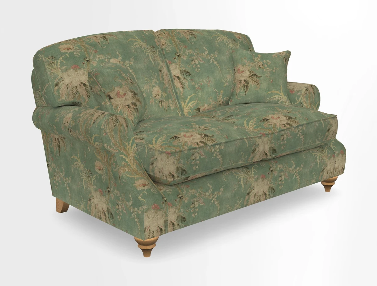 St Mawes 3 Seater Sofa in RHS Collection Gertrude Jekyll Trailing Vine Green-With-Scatters in Linwood Omega Velvet Hunter Green