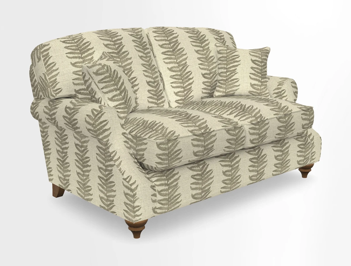 St Mawes 3 Seater Sofa in RHS Collection Gertrude Jekyll Trailing Vine Green-With-Scatters in Linwood Omega Velvet Hunter Green