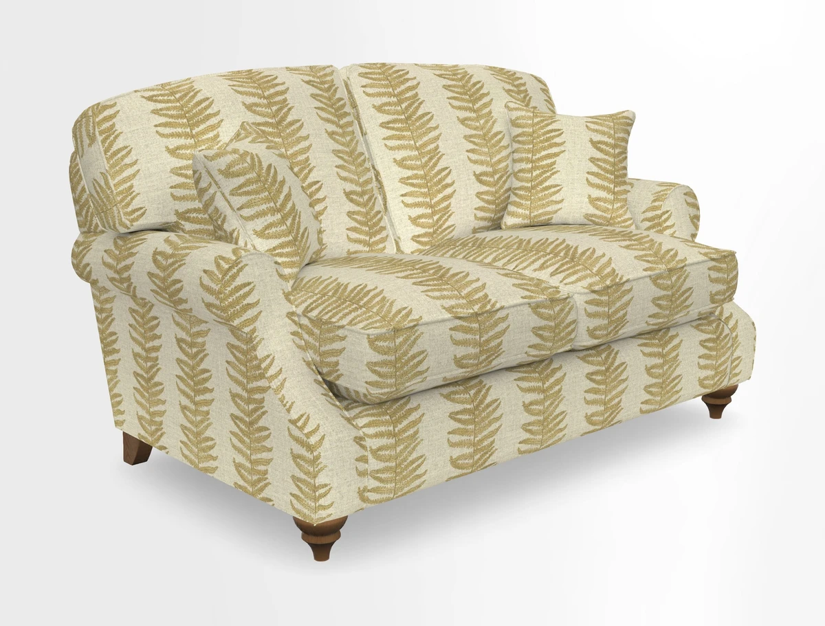 St Mawes 3 Seater Sofa in RHS Collection Gertrude Jekyll Trailing Vine Green-With-Scatters in Linwood Omega Velvet Hunter Green