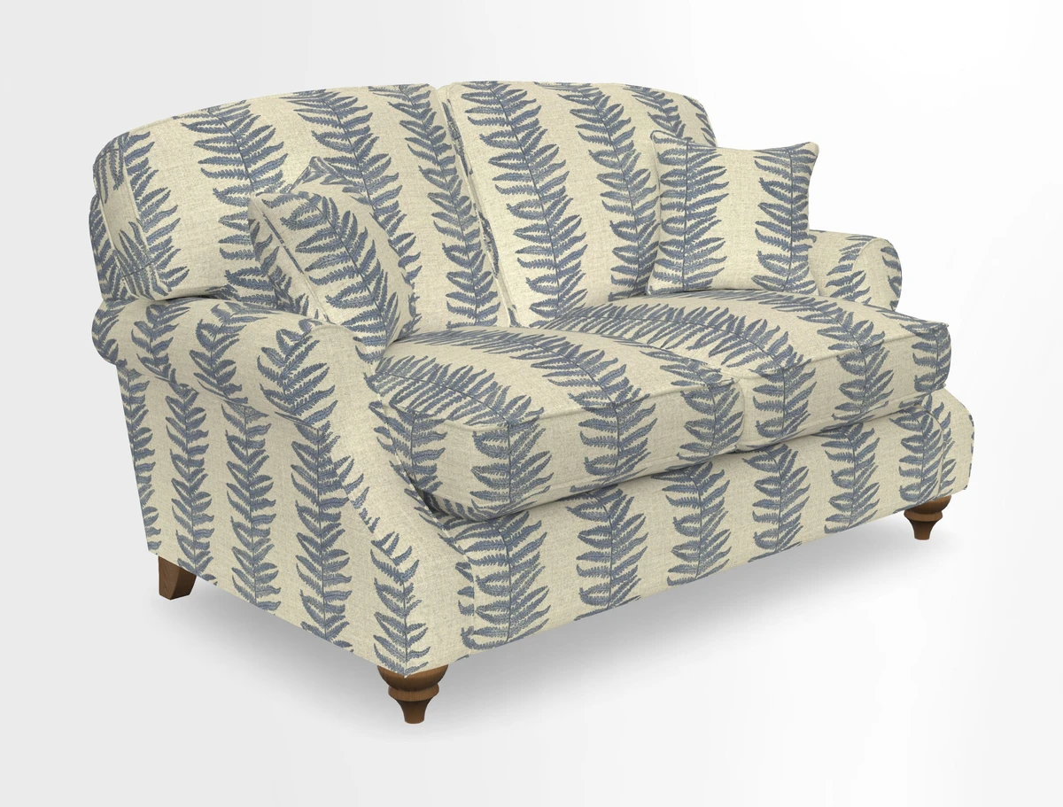 St Mawes 3 Seater Sofa in RHS Collection Gertrude Jekyll Trailing Vine Green-With-Scatters in Linwood Omega Velvet Hunter Green