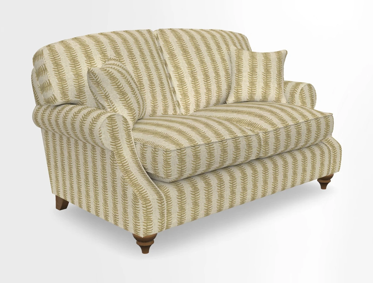 St Mawes 3 Seater Sofa in RHS Collection Gertrude Jekyll Trailing Vine Green-With-Scatters in Linwood Omega Velvet Hunter Green