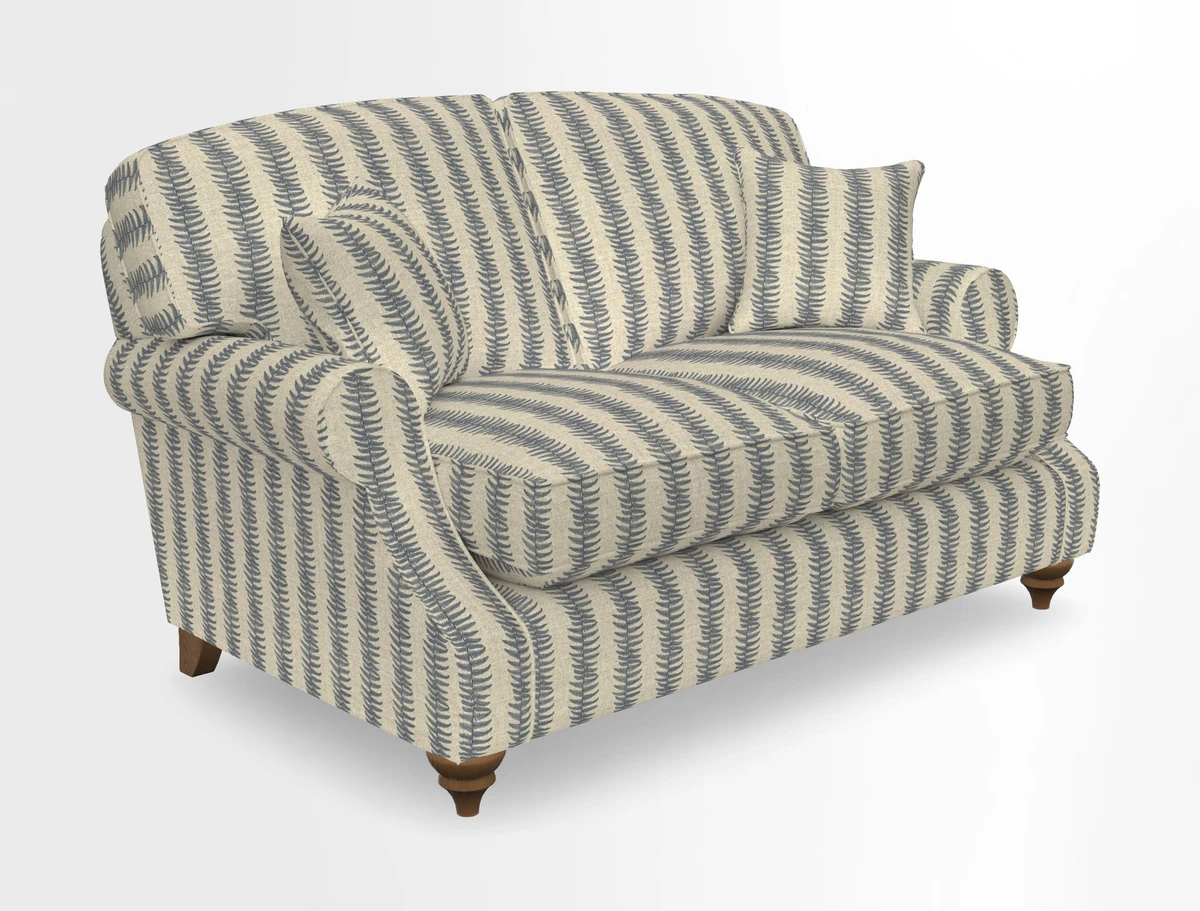 St Mawes 3 Seater Sofa in RHS Collection Gertrude Jekyll Trailing Vine Green-With-Scatters in Linwood Omega Velvet Hunter Green