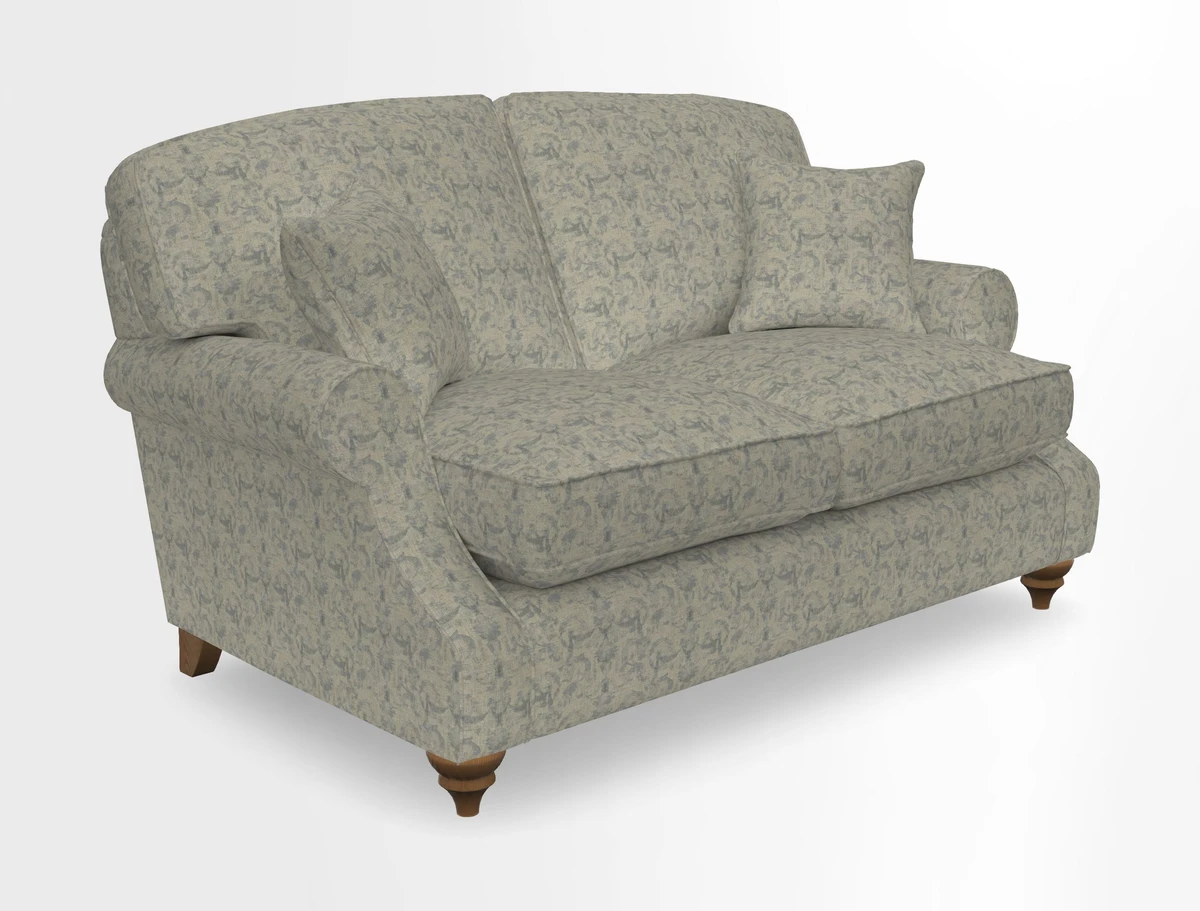 St Mawes 3 Seater Sofa in RHS Collection Gertrude Jekyll Trailing Vine Green-With-Scatters in Linwood Omega Velvet Hunter Green