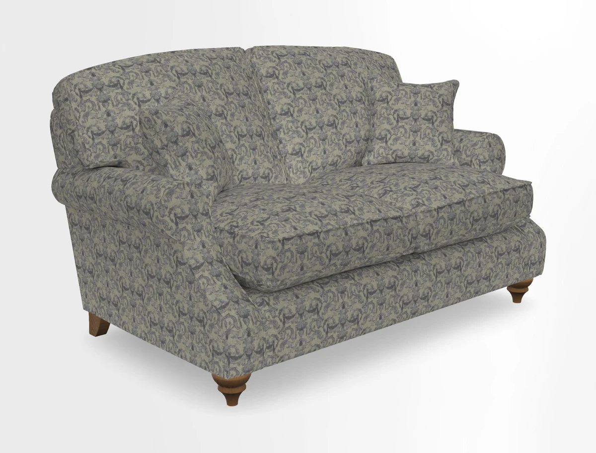 St Mawes 3 Seater Sofa in RHS Collection Gertrude Jekyll Trailing Vine Green-With-Scatters in Linwood Omega Velvet Hunter Green