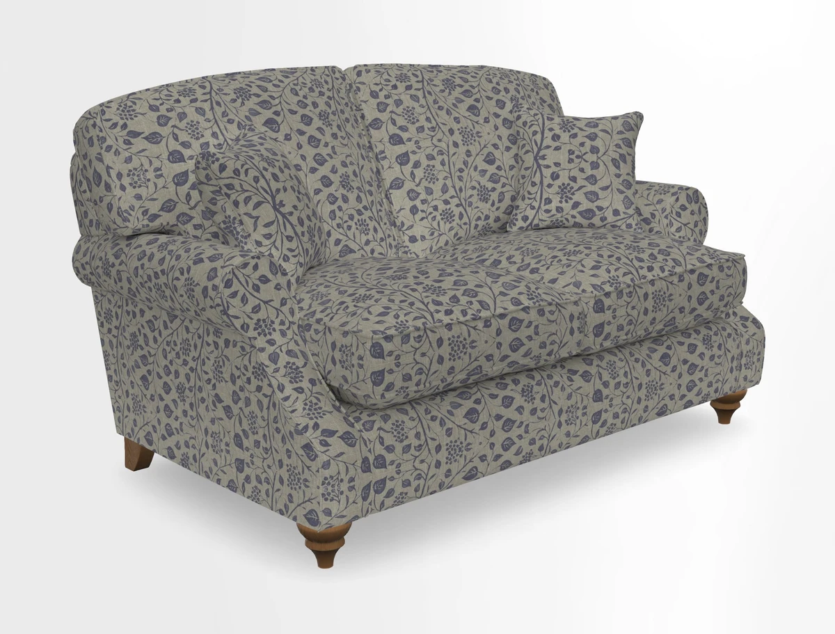 St Mawes 3 Seater Sofa in RHS Collection Gertrude Jekyll Trailing Vine Green-With-Scatters in Linwood Omega Velvet Hunter Green