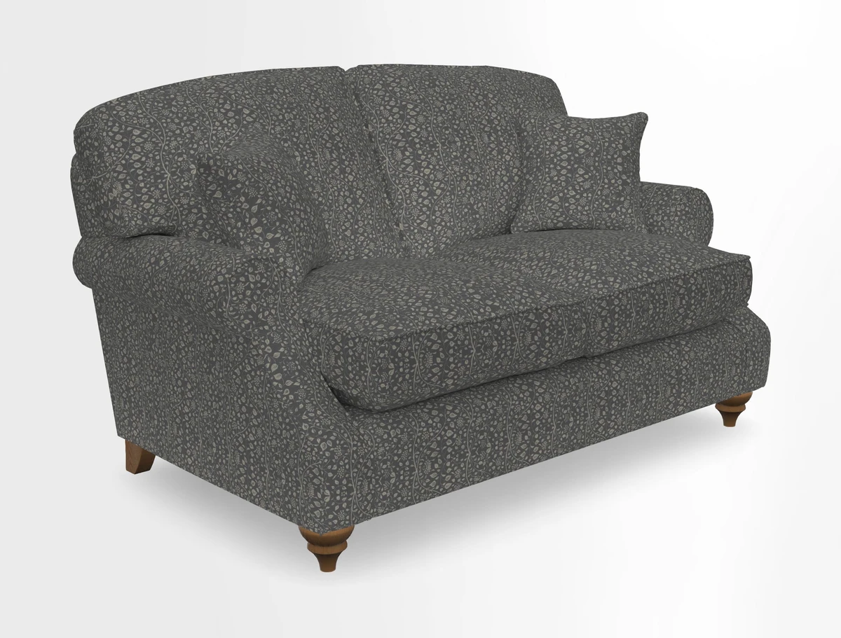 St Mawes 3 Seater Sofa in RHS Collection Gertrude Jekyll Trailing Vine Green-With-Scatters in Linwood Omega Velvet Hunter Green