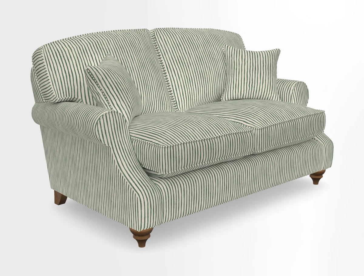 St Mawes 3 Seater Sofa in RHS Collection Gertrude Jekyll Trailing Vine Green-With-Scatters in Linwood Omega Velvet Hunter Green