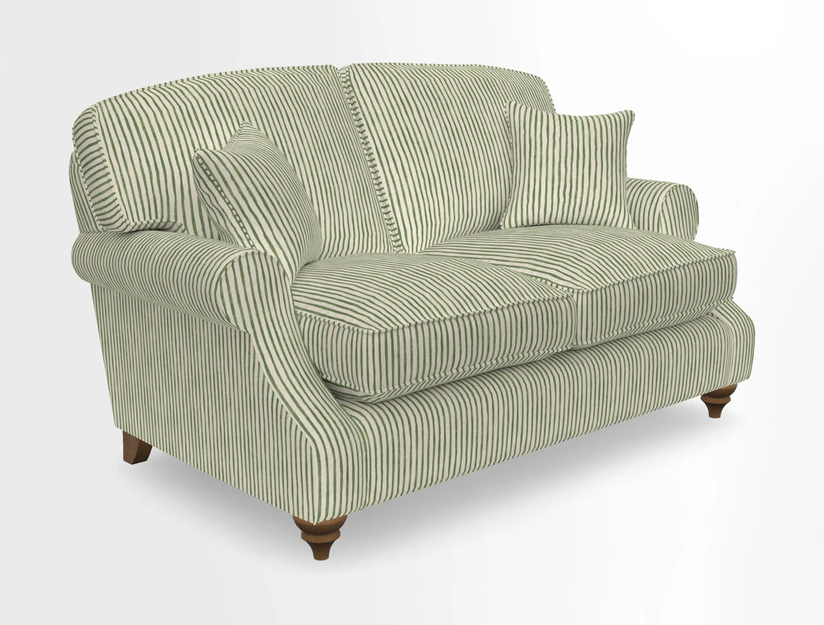 St Mawes 3 Seater Sofa in RHS Collection Gertrude Jekyll Trailing Vine Green-With-Scatters in Linwood Omega Velvet Hunter Green