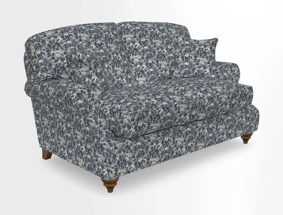 St Mawes 3 Seater Sofa in RHS Collection Gertrude Jekyll Trailing Vine Green-With-Scatters in Linwood Omega Velvet Hunter Green