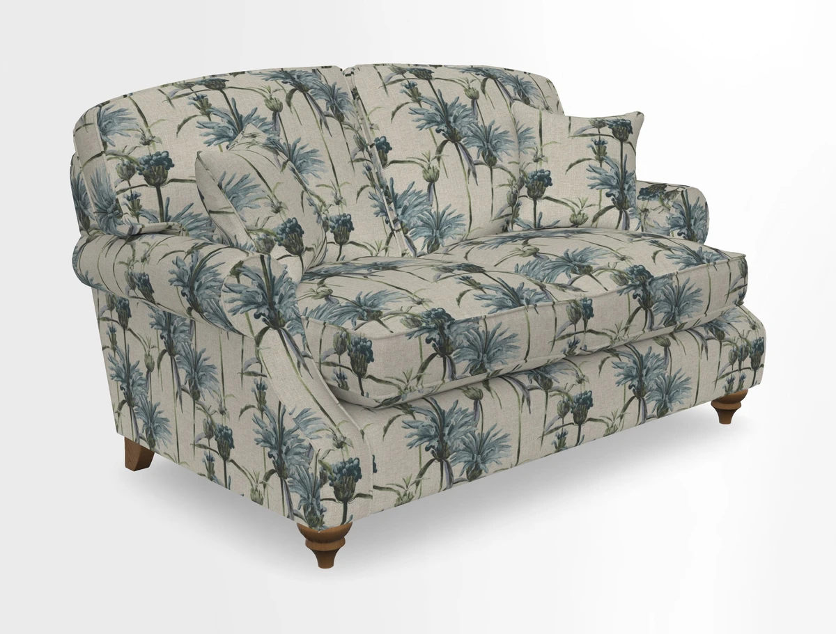 St Mawes 3 Seater Sofa in RHS Collection Gertrude Jekyll Trailing Vine Green-With-Scatters in Linwood Omega Velvet Hunter Green