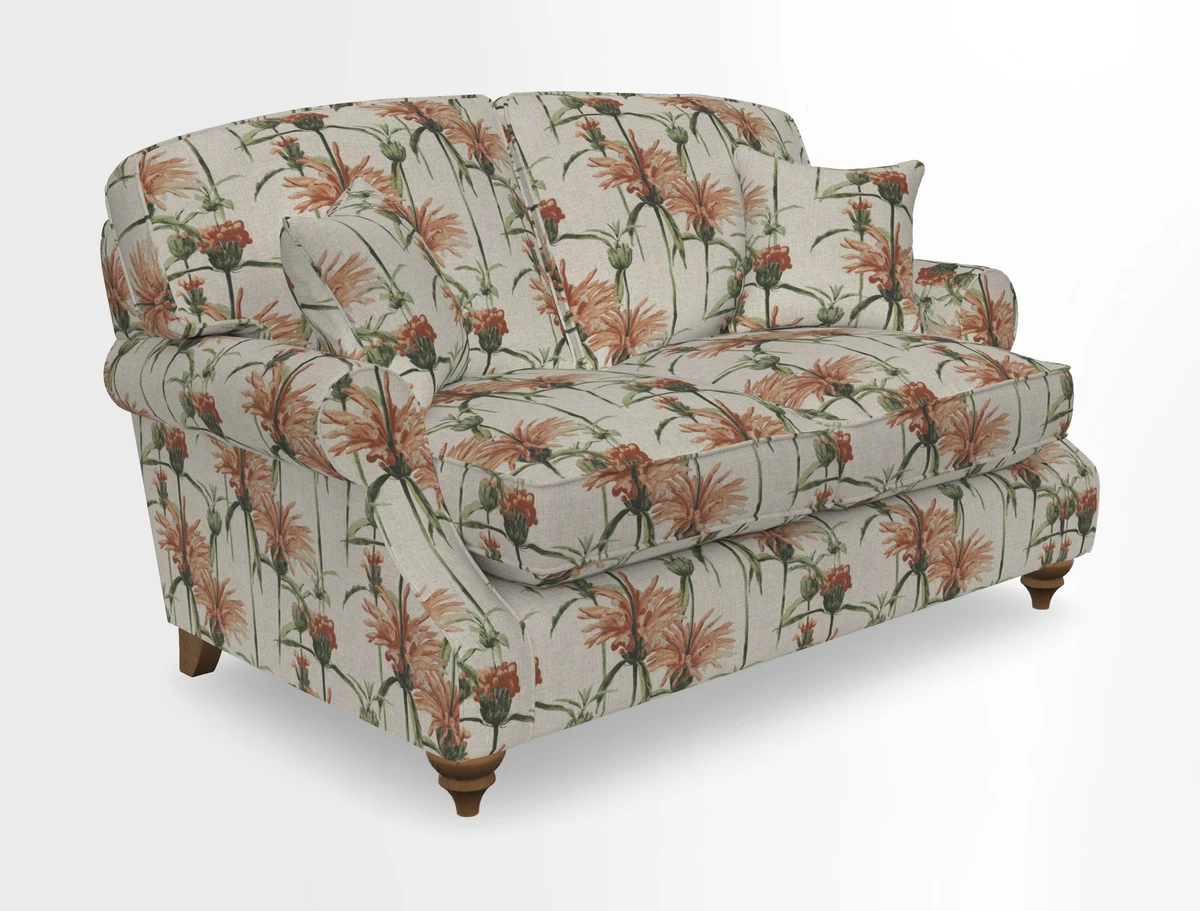 St Mawes 3 Seater Sofa in RHS Collection Gertrude Jekyll Trailing Vine Green-With-Scatters in Linwood Omega Velvet Hunter Green