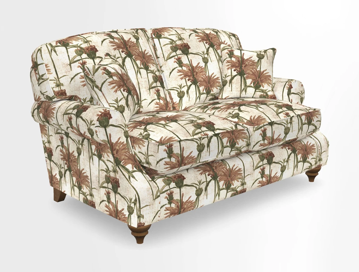 St Mawes 3 Seater Sofa in RHS Collection Gertrude Jekyll Trailing Vine Green-With-Scatters in Linwood Omega Velvet Hunter Green