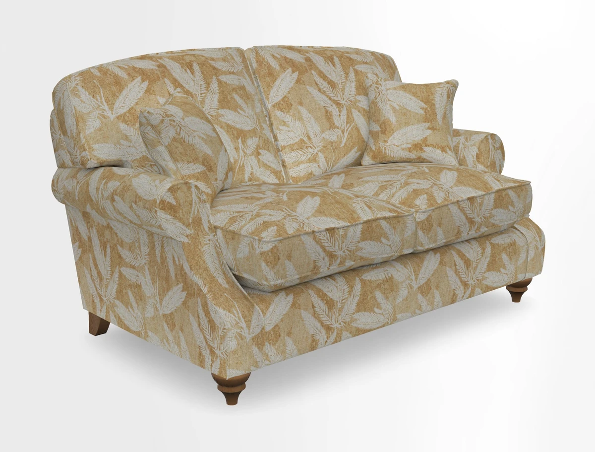 St Mawes 3 Seater Sofa in RHS Collection Gertrude Jekyll Trailing Vine Green-With-Scatters in Linwood Omega Velvet Hunter Green