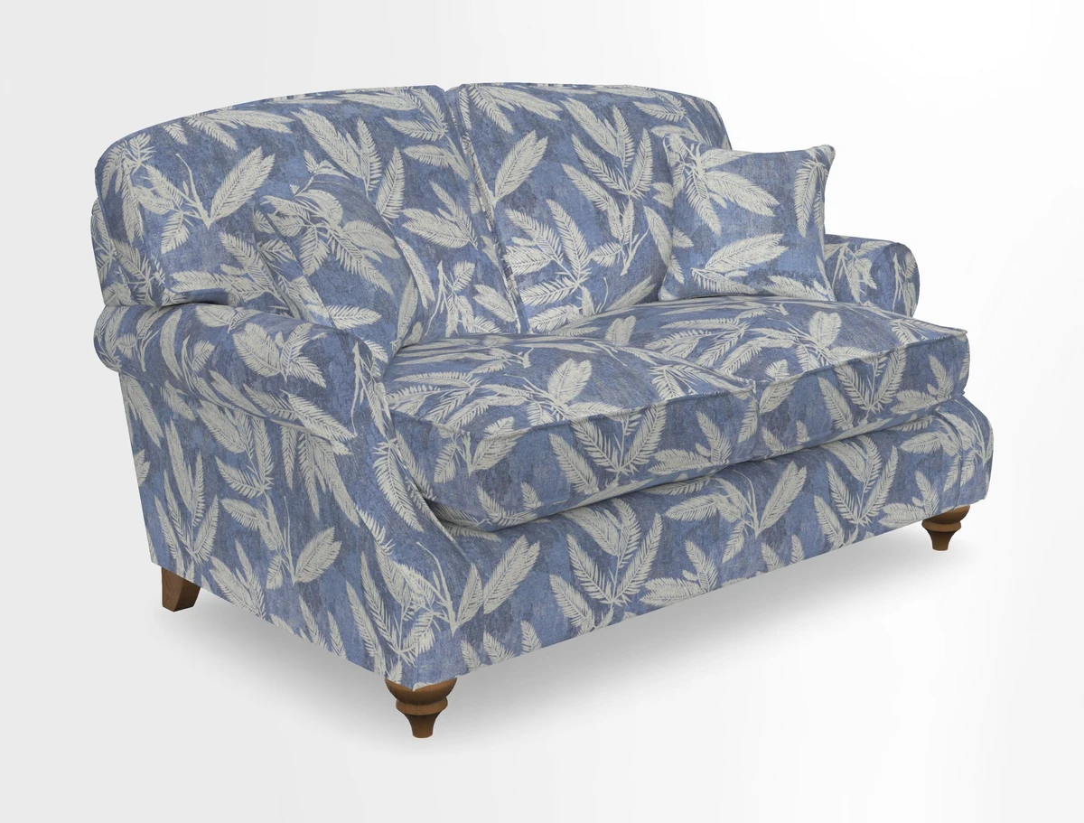 St Mawes 3 Seater Sofa in RHS Collection Gertrude Jekyll Trailing Vine Green-With-Scatters in Linwood Omega Velvet Hunter Green