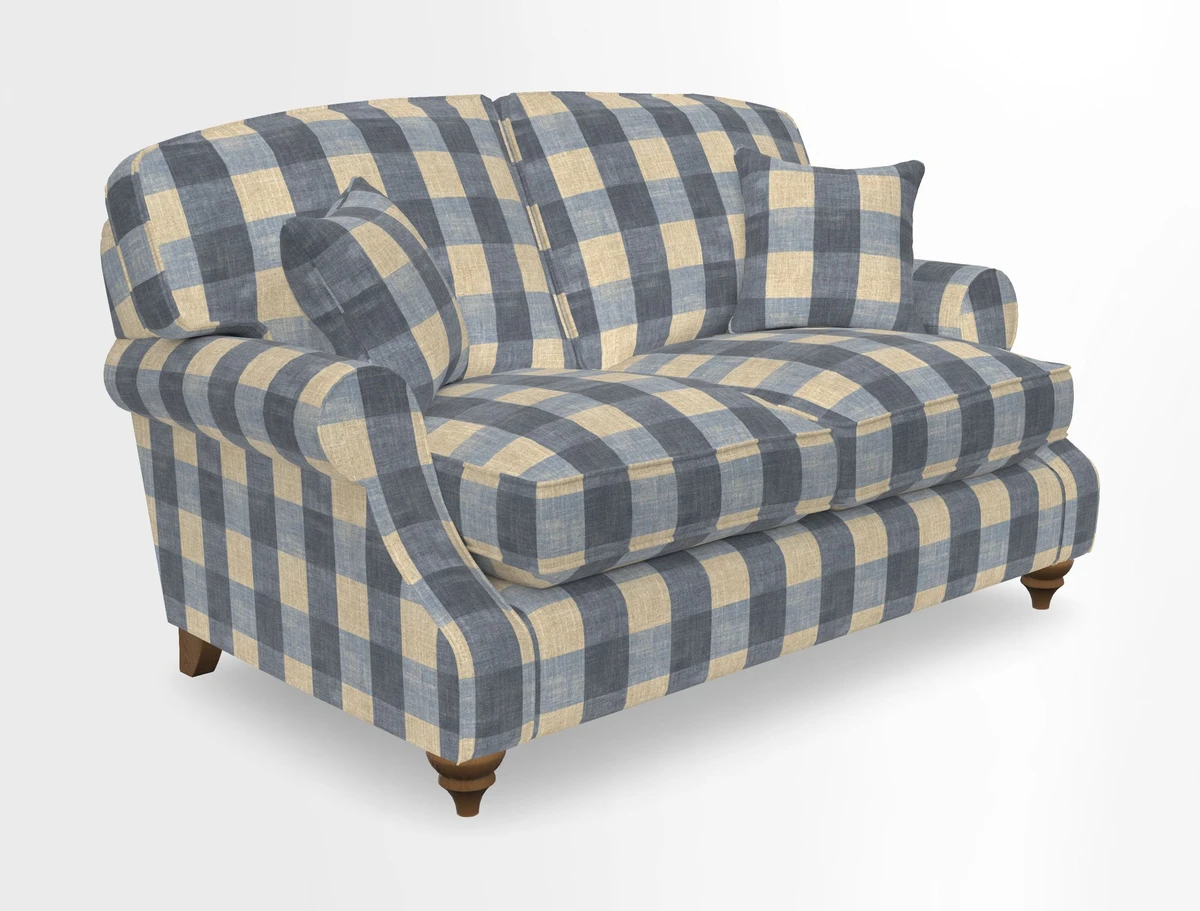 St Mawes 3 Seater Sofa in RHS Collection Gertrude Jekyll Trailing Vine Green-With-Scatters in Linwood Omega Velvet Hunter Green