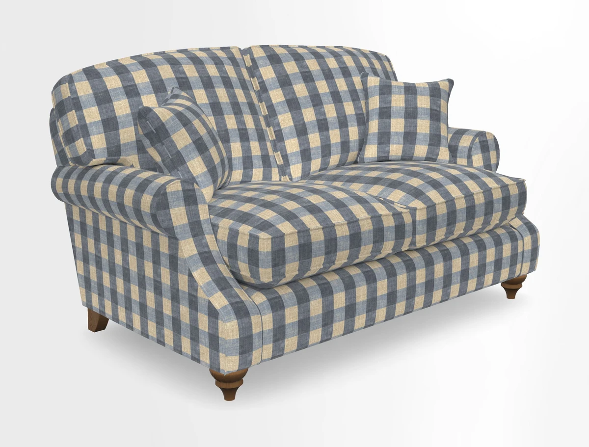 St Mawes 3 Seater Sofa in RHS Collection Gertrude Jekyll Trailing Vine Green-With-Scatters in Linwood Omega Velvet Hunter Green
