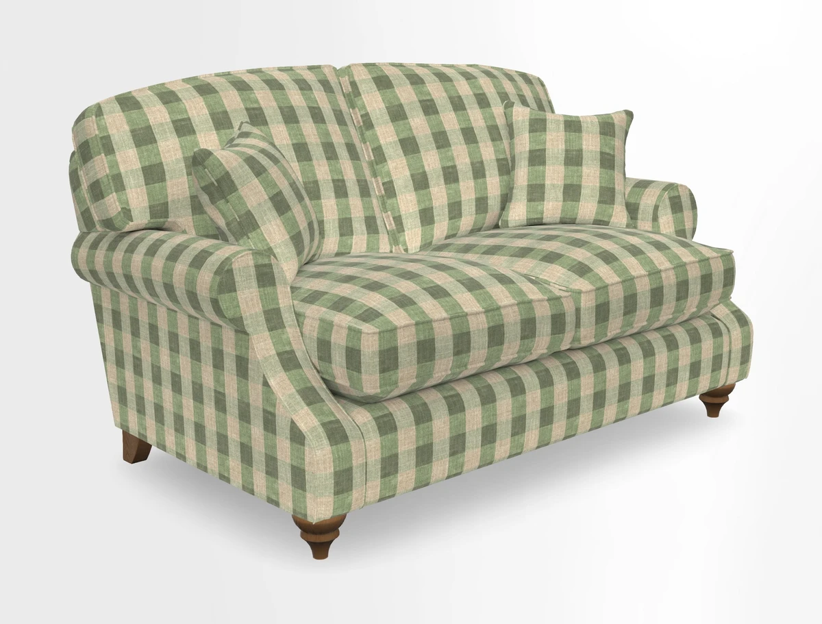 St Mawes 3 Seater Sofa in RHS Collection Gertrude Jekyll Trailing Vine Green-With-Scatters in Linwood Omega Velvet Hunter Green