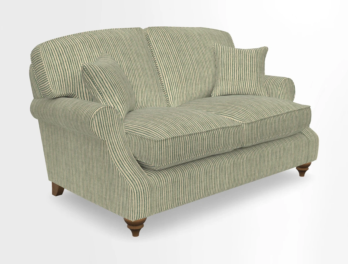 St Mawes 3 Seater Sofa in RHS Collection Gertrude Jekyll Trailing Vine Green-With-Scatters in Linwood Omega Velvet Hunter Green