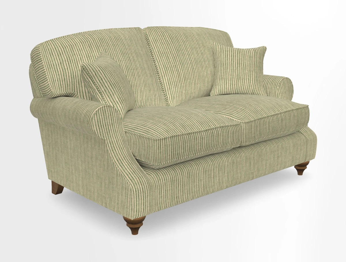 St Mawes 3 Seater Sofa in RHS Collection Gertrude Jekyll Trailing Vine Green-With-Scatters in Linwood Omega Velvet Hunter Green