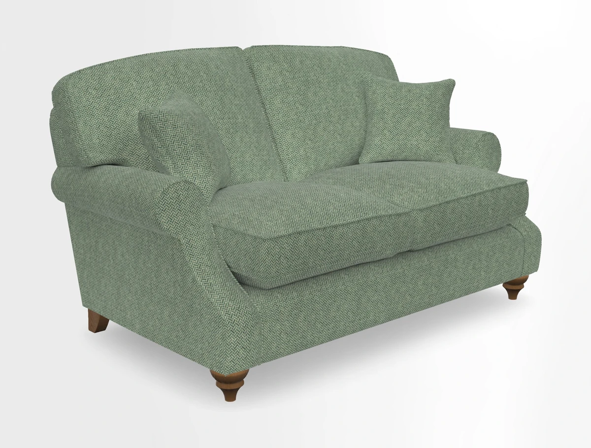 St Mawes 3 Seater Sofa in RHS Collection Gertrude Jekyll Trailing Vine Green-With-Scatters in Linwood Omega Velvet Hunter Green