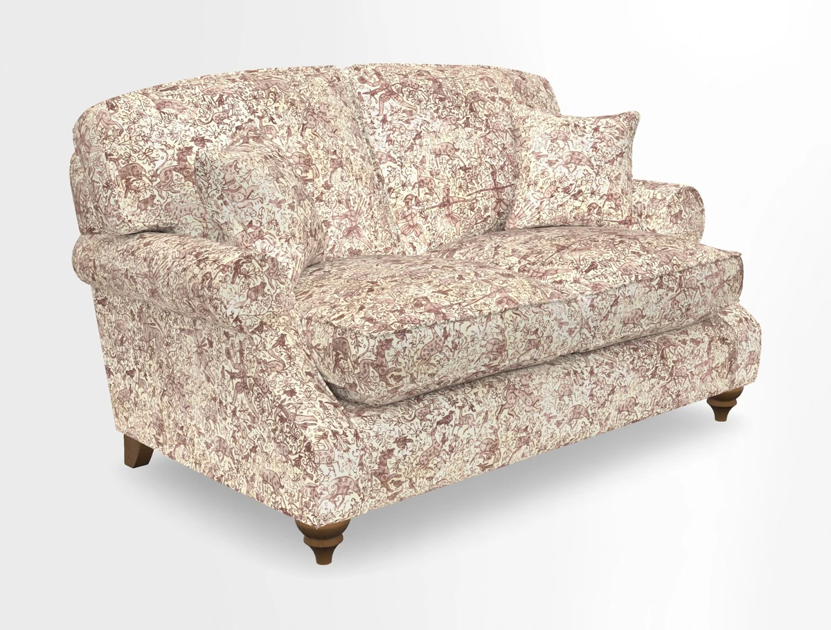 St Mawes 3 Seater Sofa in RHS Collection Gertrude Jekyll Trailing Vine Green-With-Scatters in Linwood Omega Velvet Hunter Green