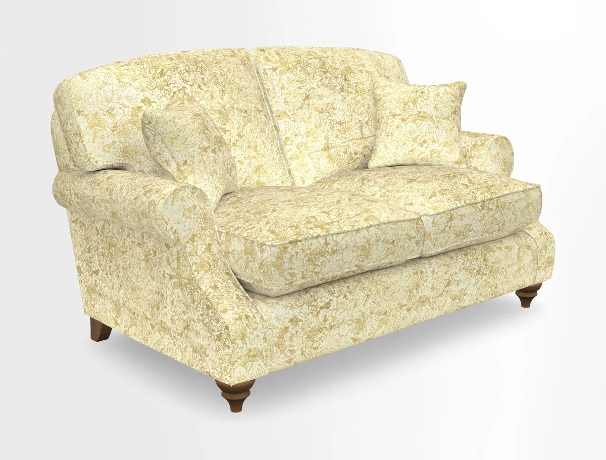 St Mawes 3 Seater Sofa in RHS Collection Gertrude Jekyll Trailing Vine Green-With-Scatters in Linwood Omega Velvet Hunter Green