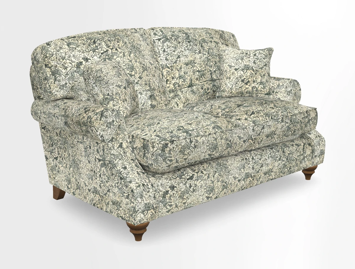 St Mawes 3 Seater Sofa in RHS Collection Gertrude Jekyll Trailing Vine Green-With-Scatters in Linwood Omega Velvet Hunter Green