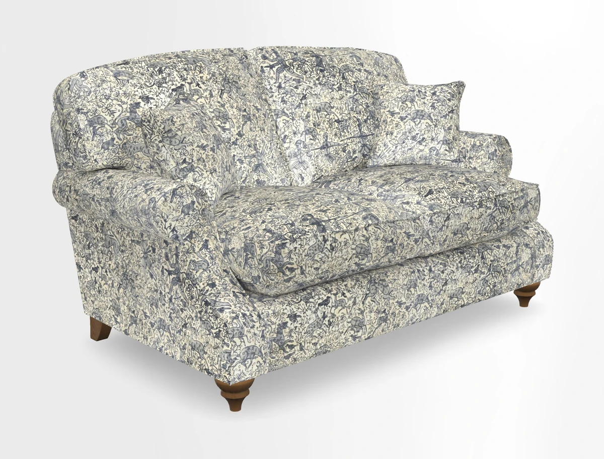 St Mawes 3 Seater Sofa in RHS Collection Gertrude Jekyll Trailing Vine Green-With-Scatters in Linwood Omega Velvet Hunter Green