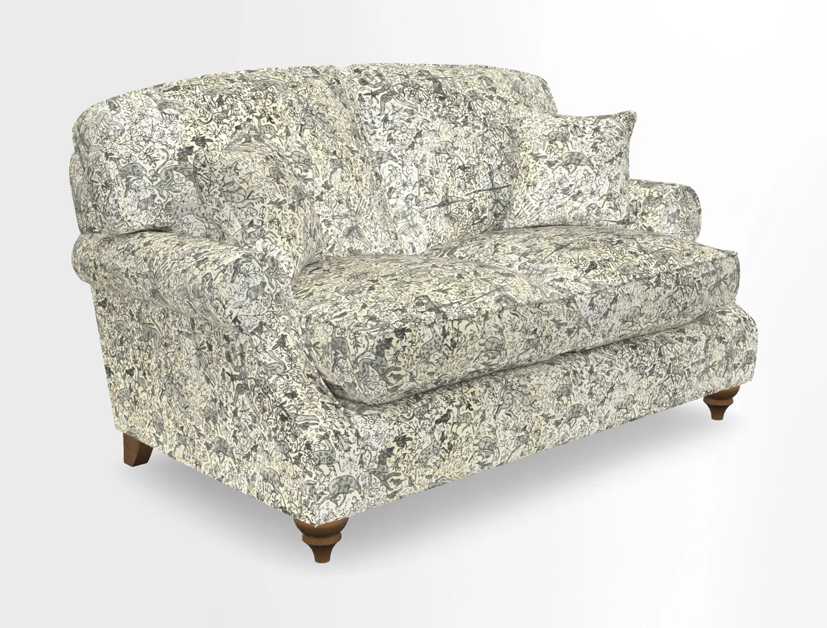 St Mawes 3 Seater Sofa in RHS Collection Gertrude Jekyll Trailing Vine Green-With-Scatters in Linwood Omega Velvet Hunter Green