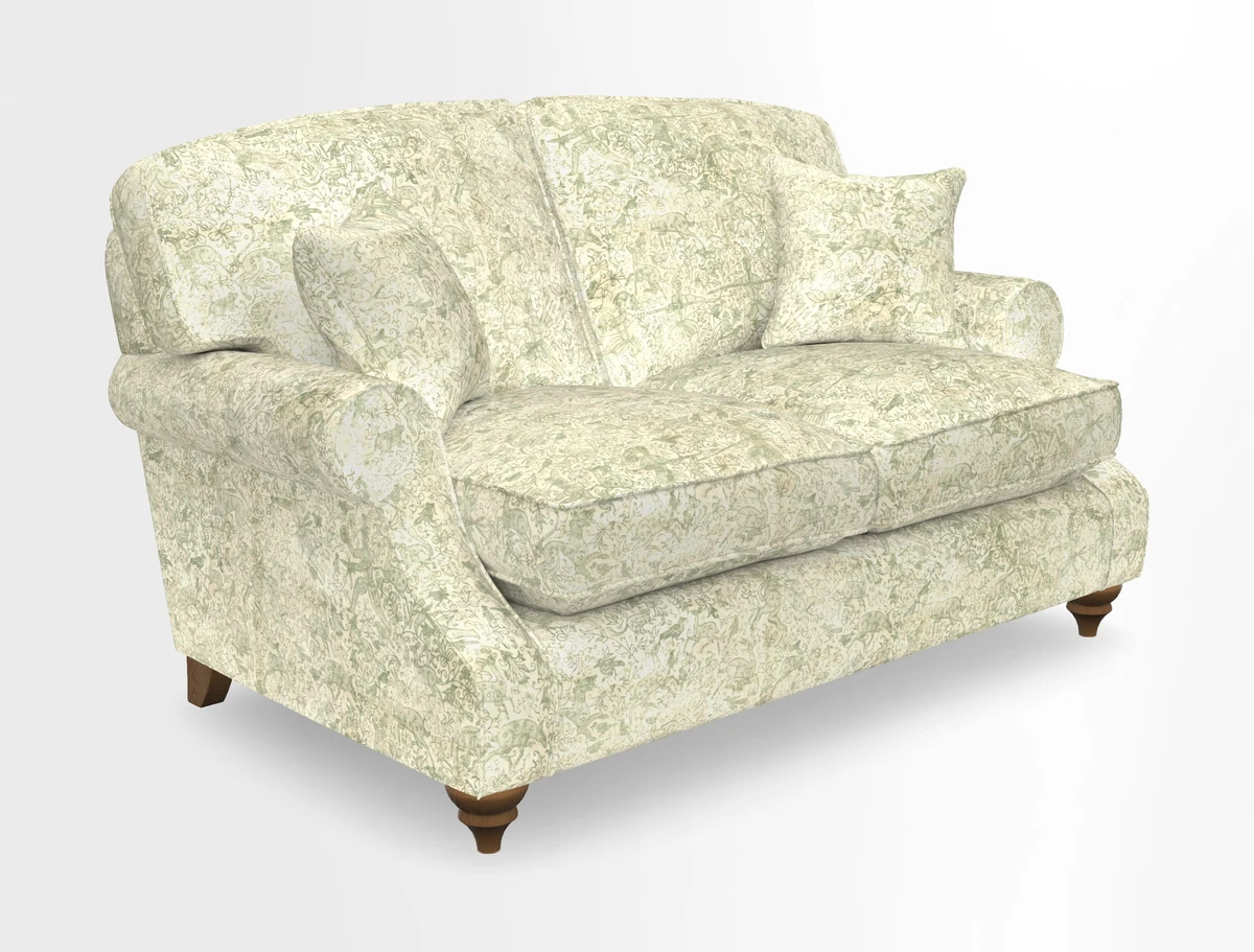 St Mawes 3 Seater Sofa in RHS Collection Gertrude Jekyll Trailing Vine Green-With-Scatters in Linwood Omega Velvet Hunter Green