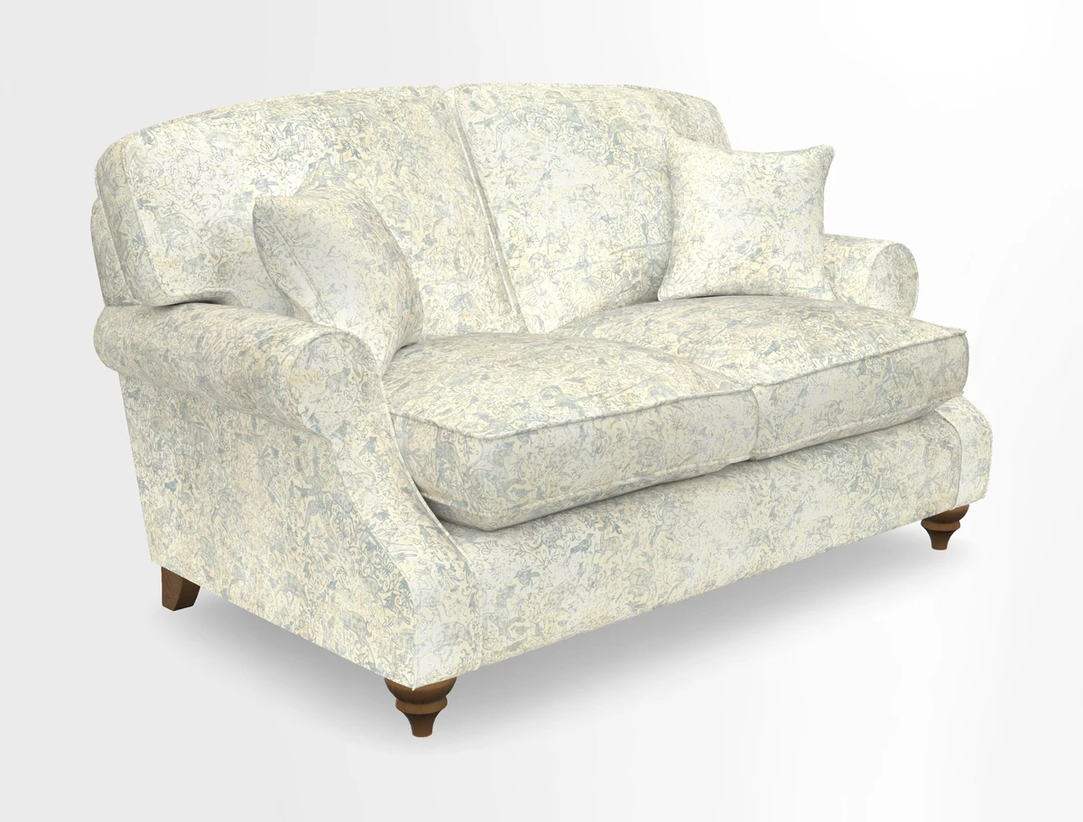 St Mawes 3 Seater Sofa in RHS Collection Gertrude Jekyll Trailing Vine Green-With-Scatters in Linwood Omega Velvet Hunter Green