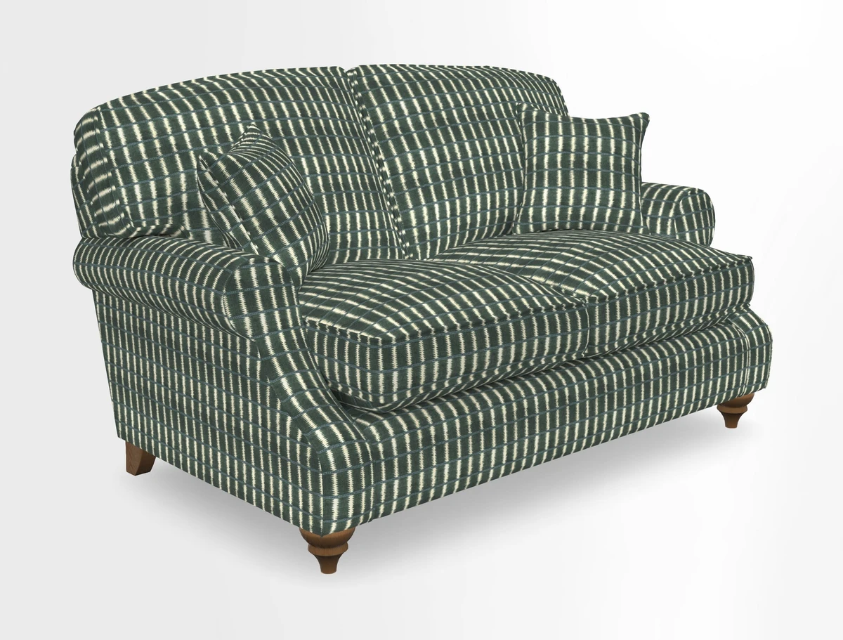 St Mawes 3 Seater Sofa in RHS Collection Gertrude Jekyll Trailing Vine Green-With-Scatters in Linwood Omega Velvet Hunter Green
