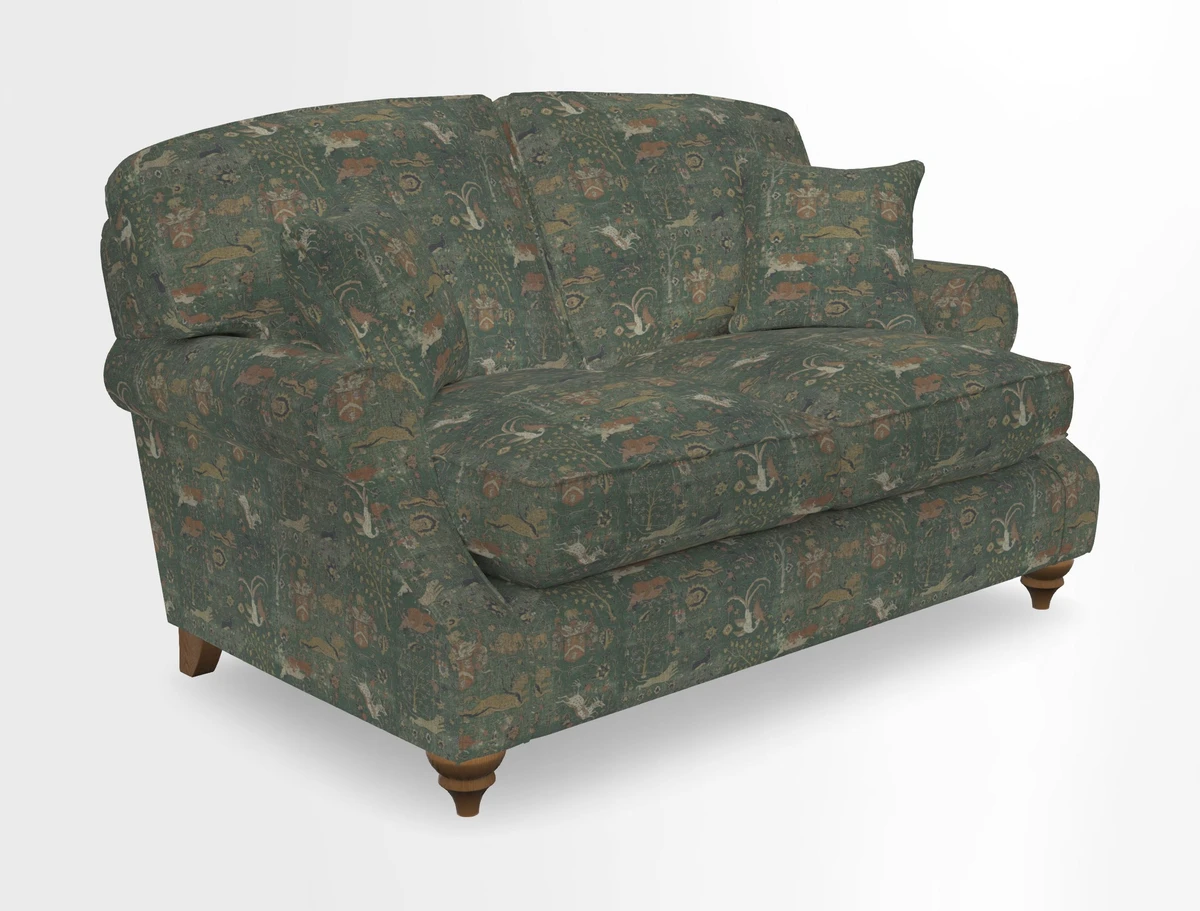 St Mawes 3 Seater Sofa in RHS Collection Gertrude Jekyll Trailing Vine Green-With-Scatters in Linwood Omega Velvet Hunter Green