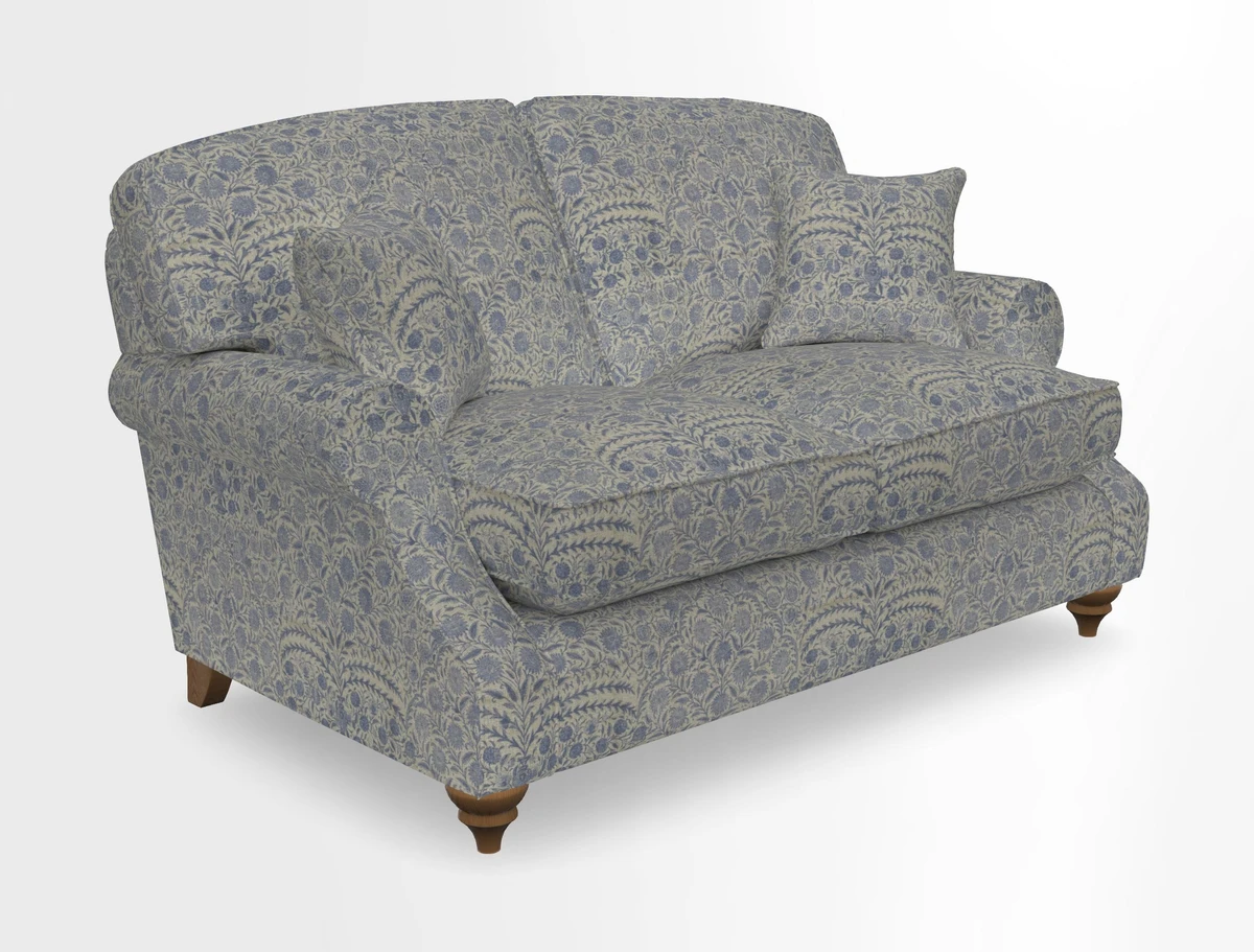 St Mawes 3 Seater Sofa in RHS Collection Gertrude Jekyll Trailing Vine Green-With-Scatters in Linwood Omega Velvet Hunter Green