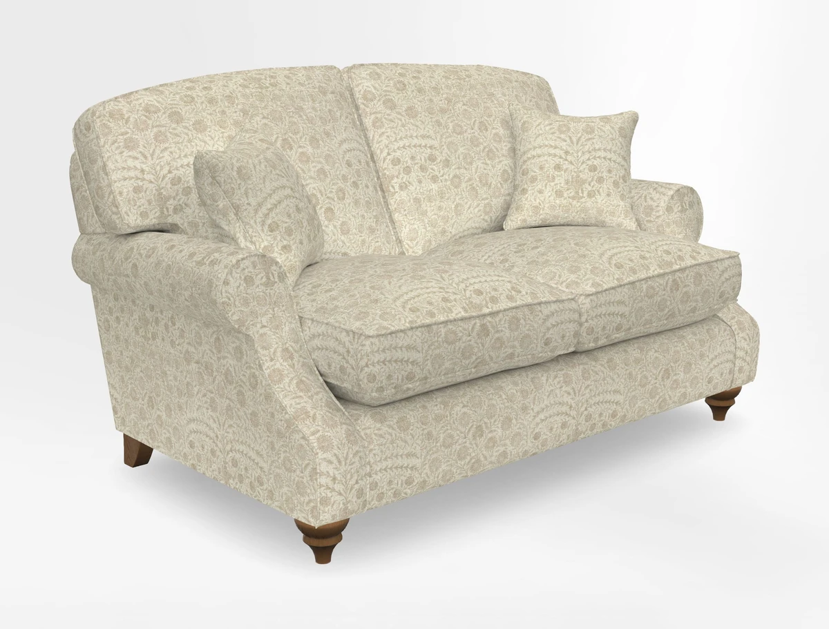 St Mawes 3 Seater Sofa in RHS Collection Gertrude Jekyll Trailing Vine Green-With-Scatters in Linwood Omega Velvet Hunter Green