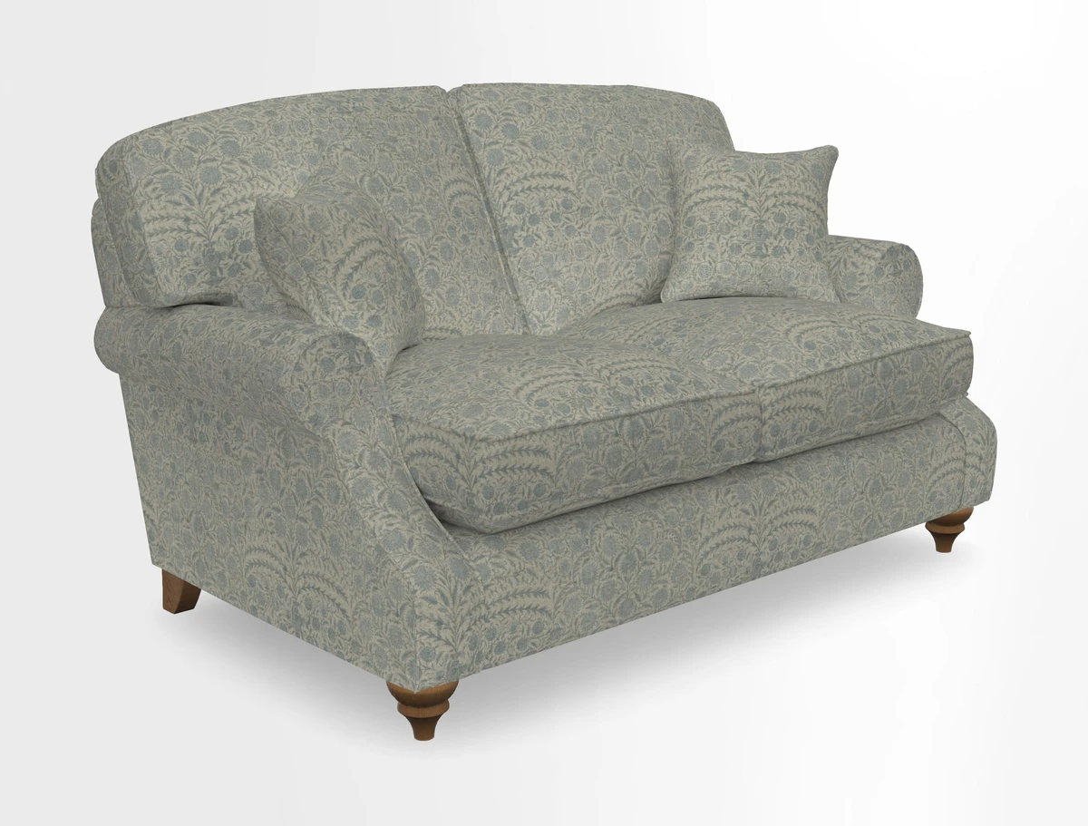 St Mawes 3 Seater Sofa in RHS Collection Gertrude Jekyll Trailing Vine Green-With-Scatters in Linwood Omega Velvet Hunter Green