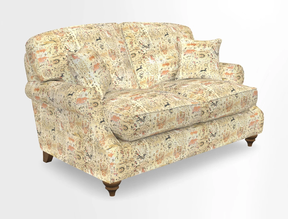 St Mawes 3 Seater Sofa in RHS Collection Gertrude Jekyll Trailing Vine Green-With-Scatters in Linwood Omega Velvet Hunter Green