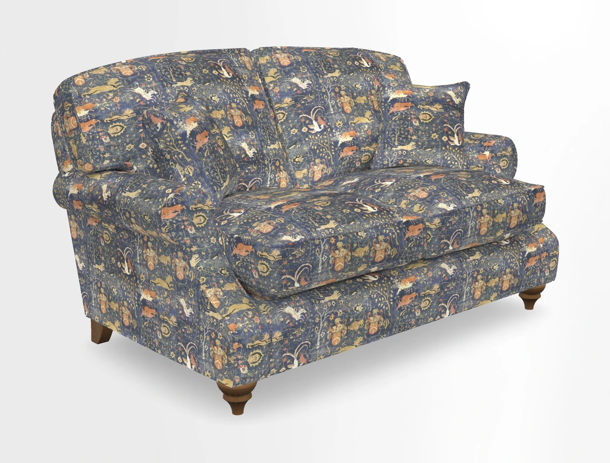 St Mawes 3 Seater Sofa in RHS Collection Gertrude Jekyll Trailing Vine Green-With-Scatters in Linwood Omega Velvet Hunter Green