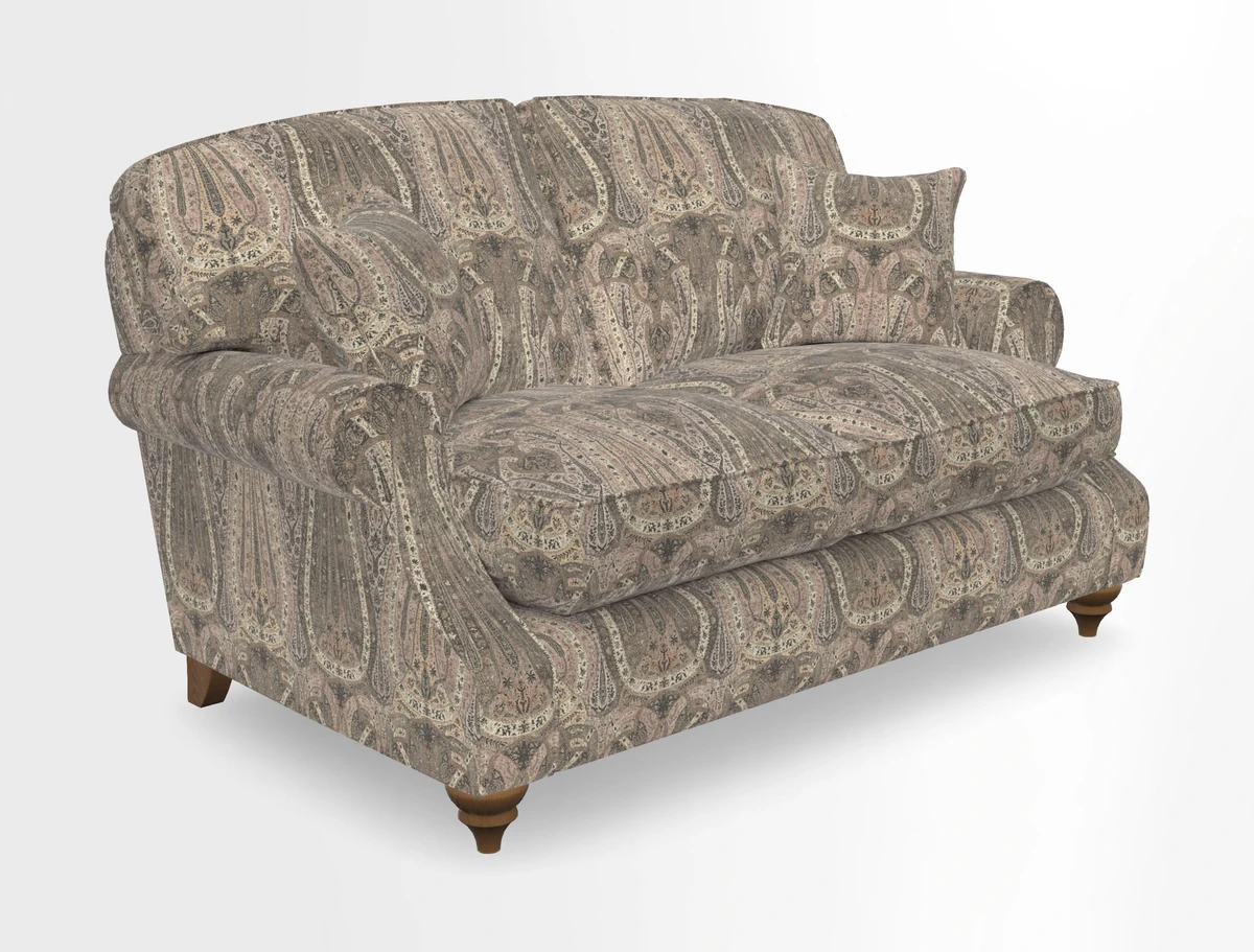 St Mawes 3 Seater Sofa in RHS Collection Gertrude Jekyll Trailing Vine Green-With-Scatters in Linwood Omega Velvet Hunter Green