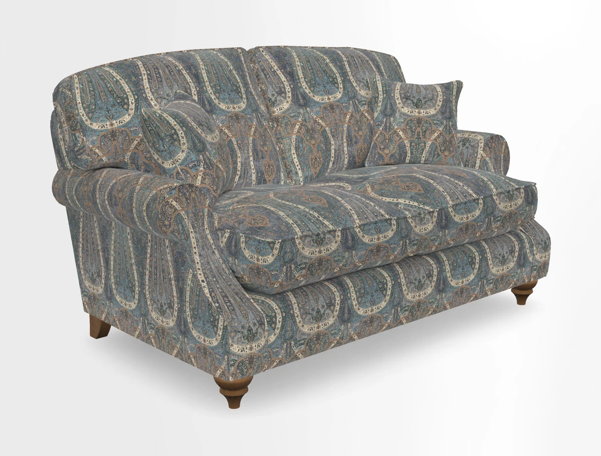 St Mawes 3 Seater Sofa in RHS Collection Gertrude Jekyll Trailing Vine Green-With-Scatters in Linwood Omega Velvet Hunter Green