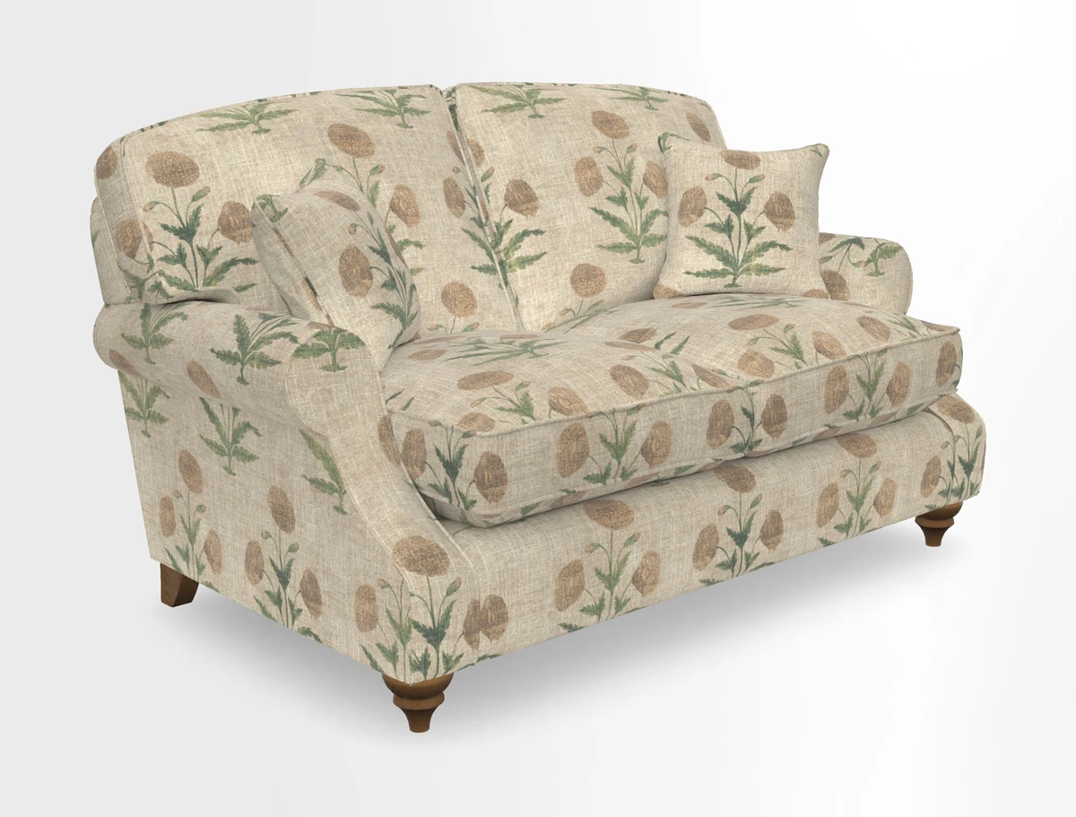 St Mawes 3 Seater Sofa in RHS Collection Gertrude Jekyll Trailing Vine Green-With-Scatters in Linwood Omega Velvet Hunter Green