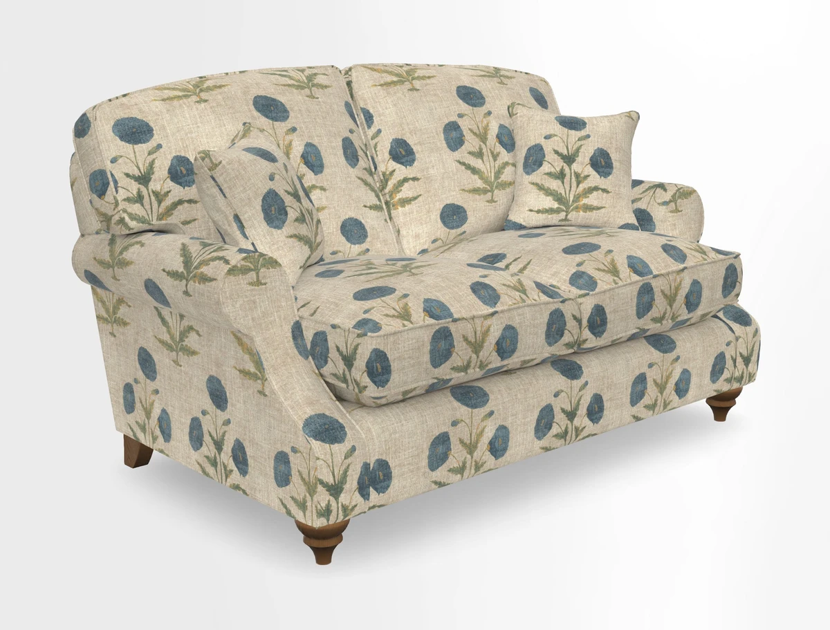 St Mawes 3 Seater Sofa in RHS Collection Gertrude Jekyll Trailing Vine Green-With-Scatters in Linwood Omega Velvet Hunter Green