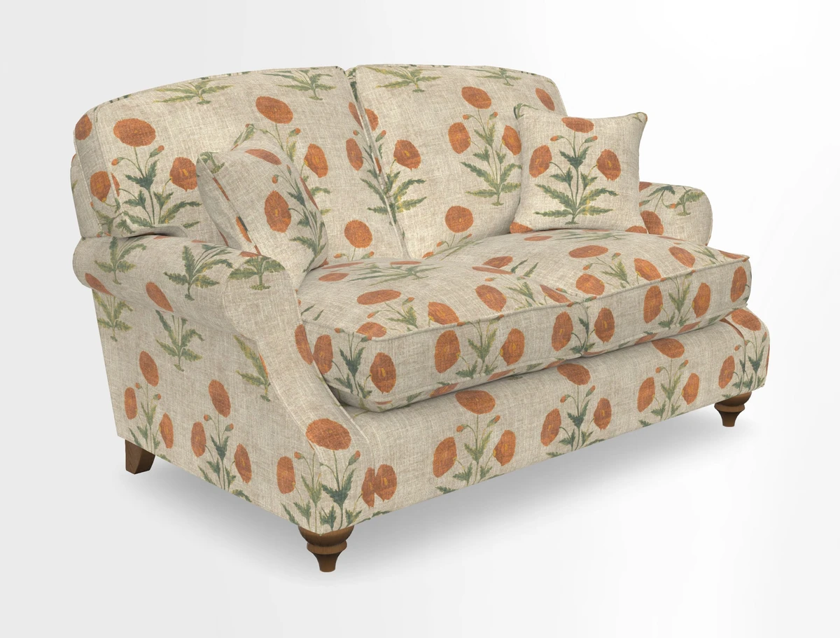 St Mawes 3 Seater Sofa in RHS Collection Gertrude Jekyll Trailing Vine Green-With-Scatters in Linwood Omega Velvet Hunter Green