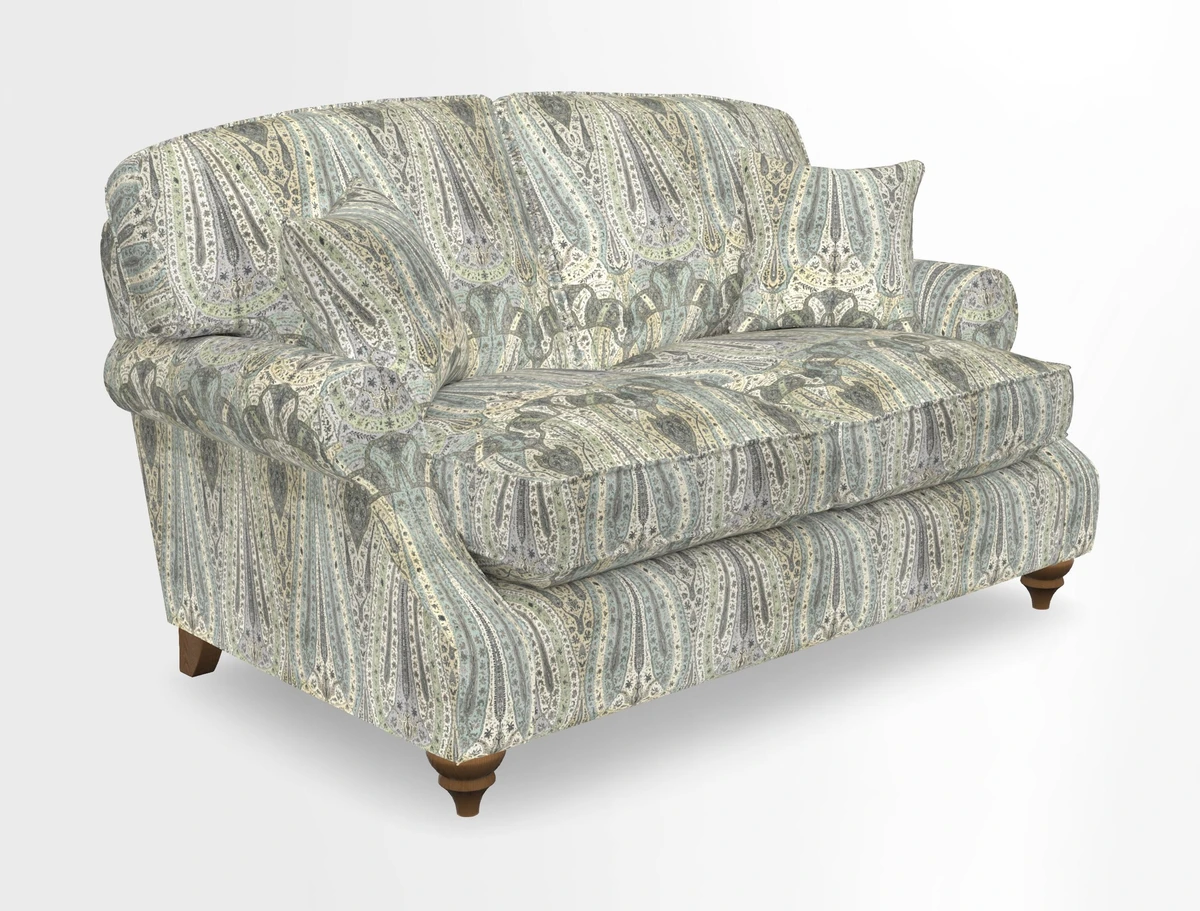 St Mawes 3 Seater Sofa in RHS Collection Gertrude Jekyll Trailing Vine Green-With-Scatters in Linwood Omega Velvet Hunter Green