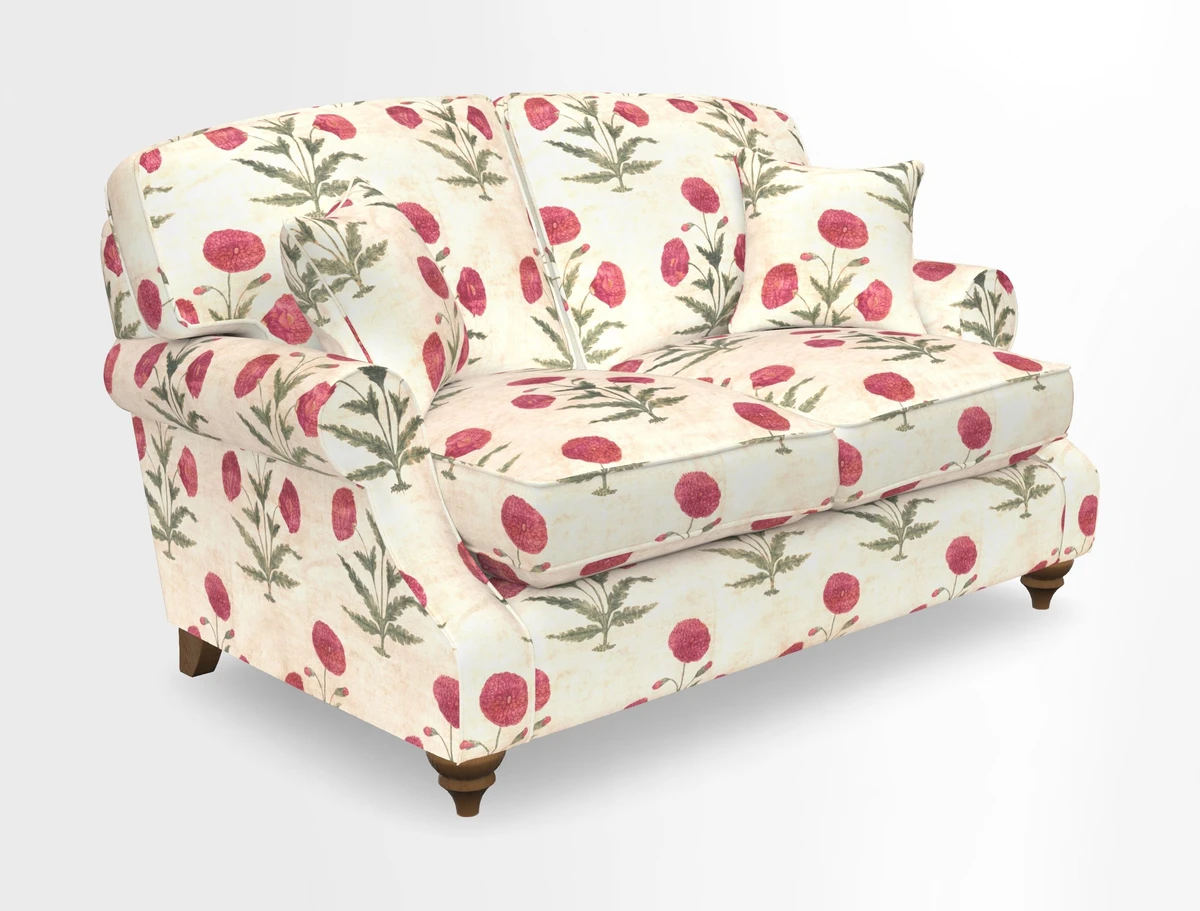 St Mawes 3 Seater Sofa in RHS Collection Gertrude Jekyll Trailing Vine Green-With-Scatters in Linwood Omega Velvet Hunter Green