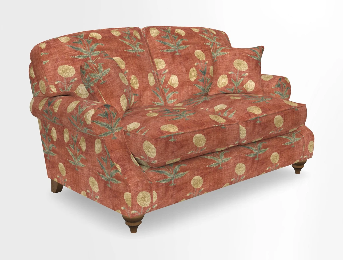 St Mawes 3 Seater Sofa in RHS Collection Gertrude Jekyll Trailing Vine Green-With-Scatters in Linwood Omega Velvet Hunter Green