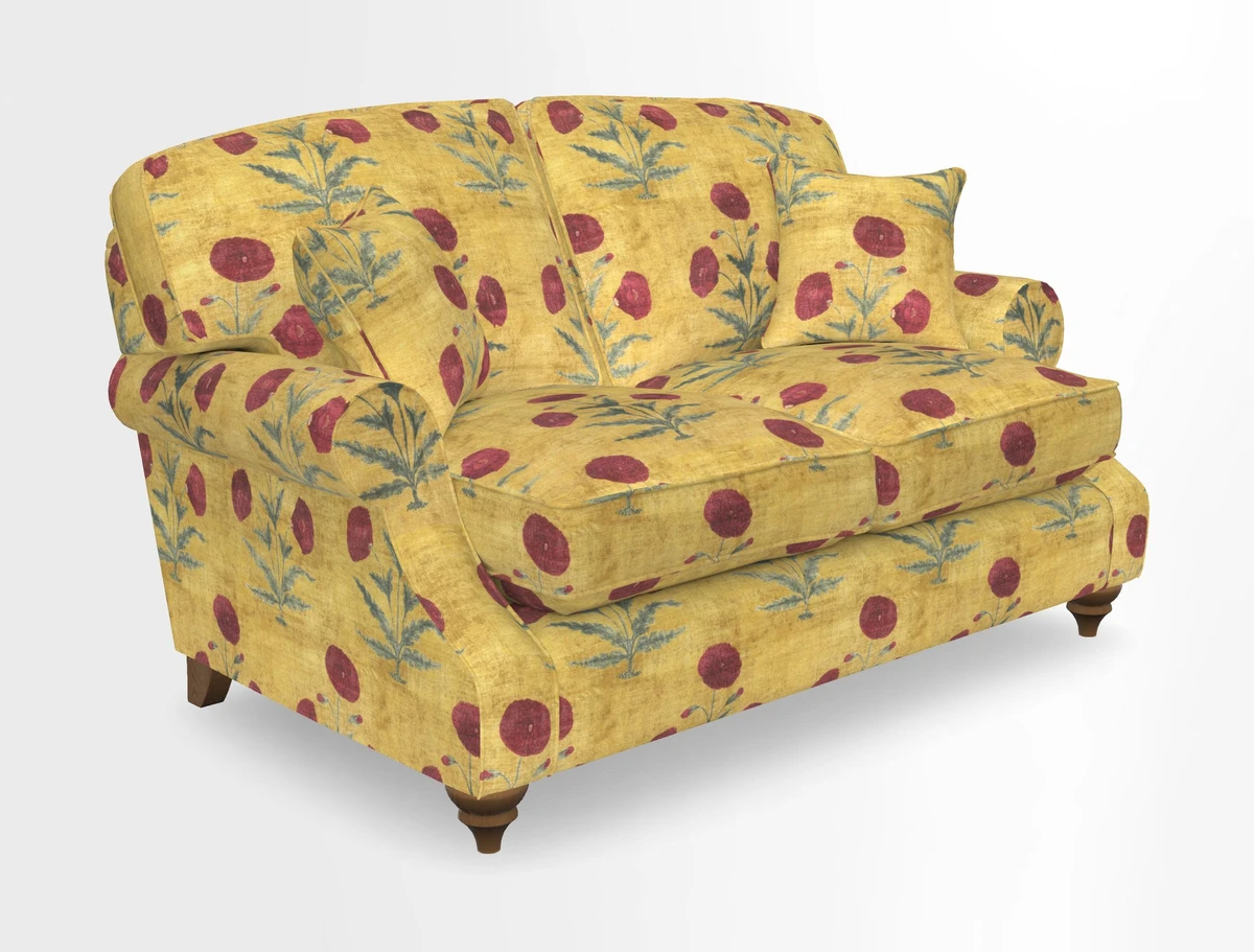 St Mawes 3 Seater Sofa in RHS Collection Gertrude Jekyll Trailing Vine Green-With-Scatters in Linwood Omega Velvet Hunter Green