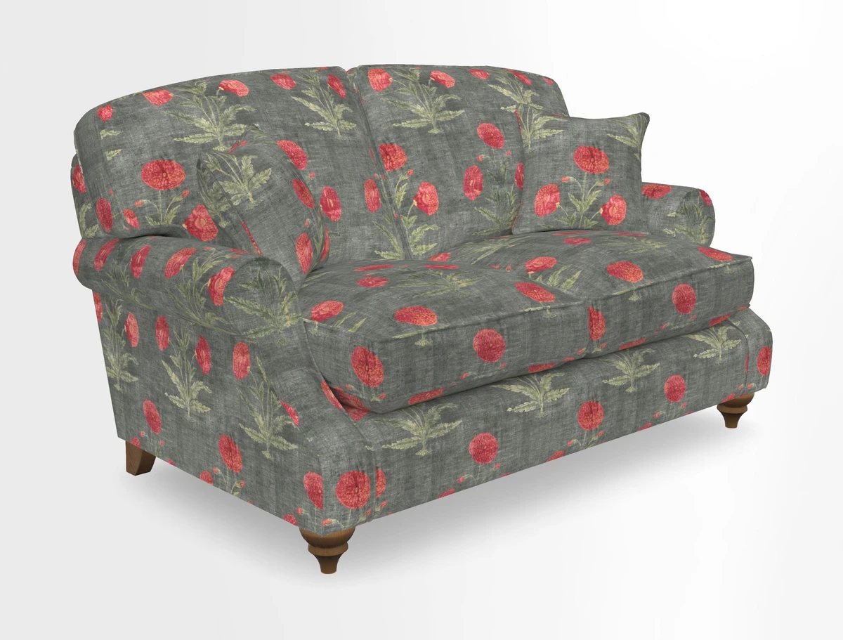St Mawes 3 Seater Sofa in RHS Collection Gertrude Jekyll Trailing Vine Green-With-Scatters in Linwood Omega Velvet Hunter Green