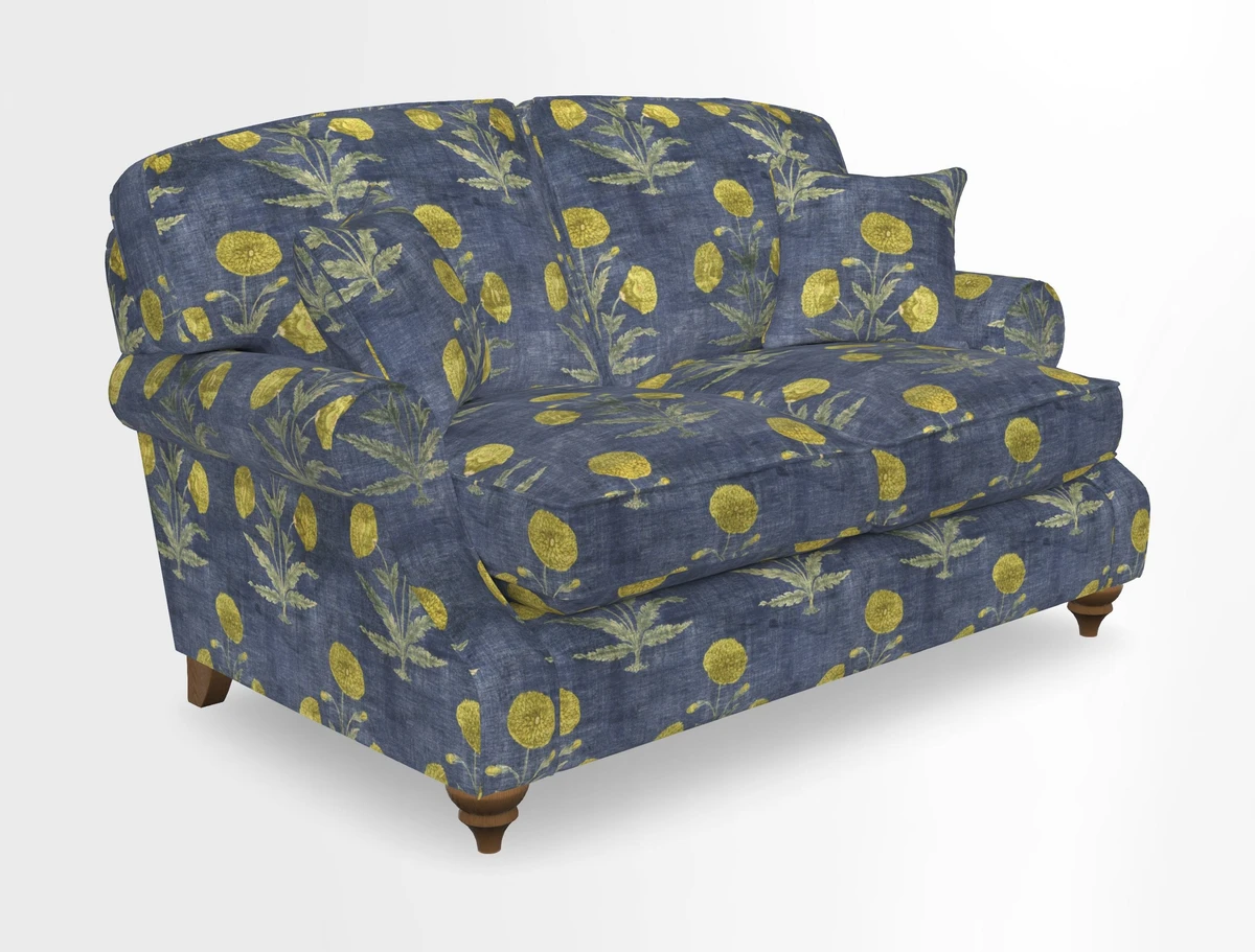 St Mawes 3 Seater Sofa in RHS Collection Gertrude Jekyll Trailing Vine Green-With-Scatters in Linwood Omega Velvet Hunter Green