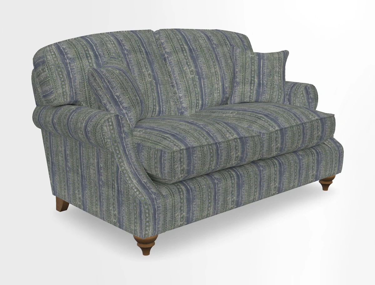 St Mawes 3 Seater Sofa in RHS Collection Gertrude Jekyll Trailing Vine Green-With-Scatters in Linwood Omega Velvet Hunter Green